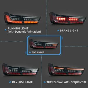 vland gts smoked led taillights w/animation for 19 24 bmw 3 series g20 g80 m3 330i 340i