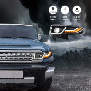 drl led projector headlights w/ silver grille for 07 15 toyota fj cruiser