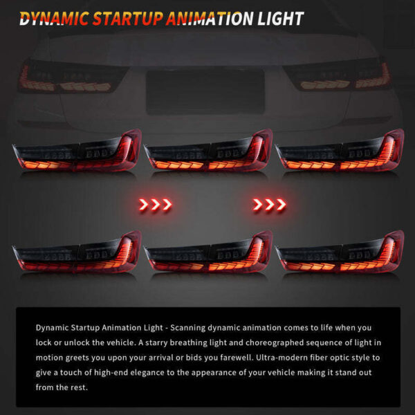 vland gts clear red led taillights w/animation for 19 24 bmw 3 series g20 g80 m3 330i 340i
