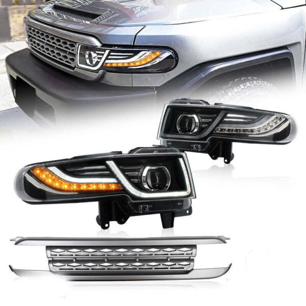 drl led projector headlights w/ silver grille for 07 15 toyota fj cruiser