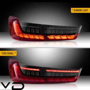 vland gts clear red led taillights w/animation for 19 24 bmw 3 series g20 g80 m3 330i 340i