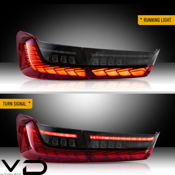 vland gts clear red led taillights w/animation for 19 24 bmw 3 series g20 g80 m3 330i 340i