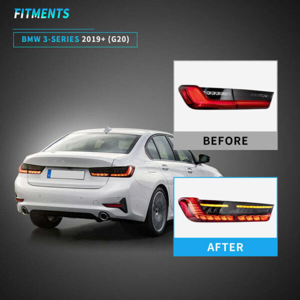 vland gts clear red led taillights w/animation for 19 24 bmw 3 series g20 g80 m3 330i 340i