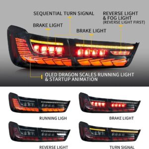 vland gts smoked led taillights w/animation for 19 24 bmw 3 series g20 g80 m3 330i 340i