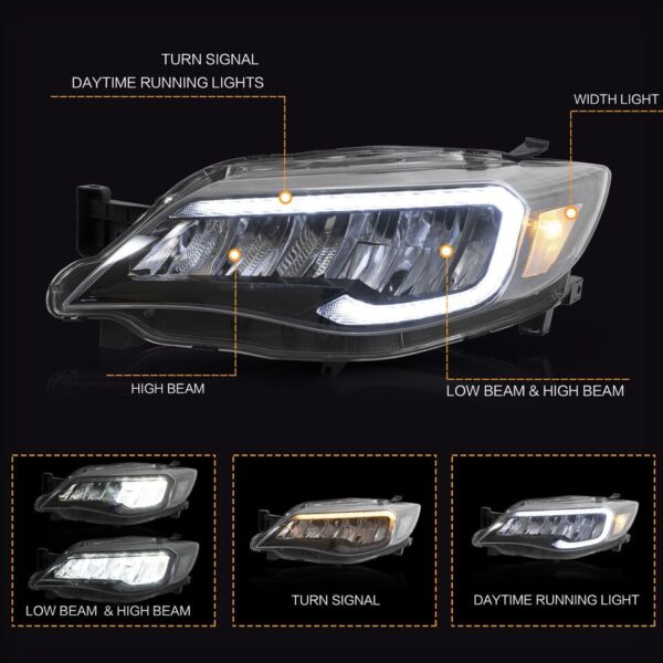 vland full led reflector headlights for 08 13 subaru impreza wrx sti g3