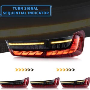 vland gts clear red led taillights w/animation for 19 24 bmw 3 series g20 g80 m3 330i 340i