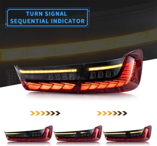 vland gts clear red led taillights w/animation for 19 24 bmw 3 series g20 g80 m3 330i 340i