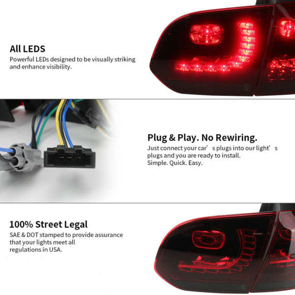 golf r style smoke red full led taillights for 2009 2013 vw golf 6 vi mk6 tsi tdi gti