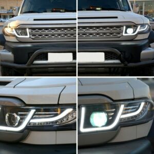 drl led projector headlights w/ silver grille for 07 15 toyota fj cruiser