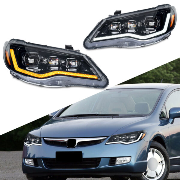 tri led projector led dynamic headlights for 06 12 honda civic fd2 head lights