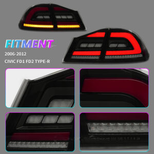 smoke red led sequential taillights for 05 12 honda civic fd2 fd1 fd3 tail lights