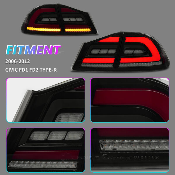 smoke red led sequential taillights for 05 12 honda civic fd2 fd1 fd3 tail lights