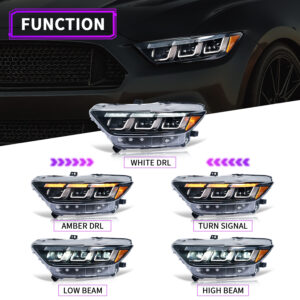 tri led drl dynamic led headlights for 2015 2017 ford mustang gt350 gt500 head lights