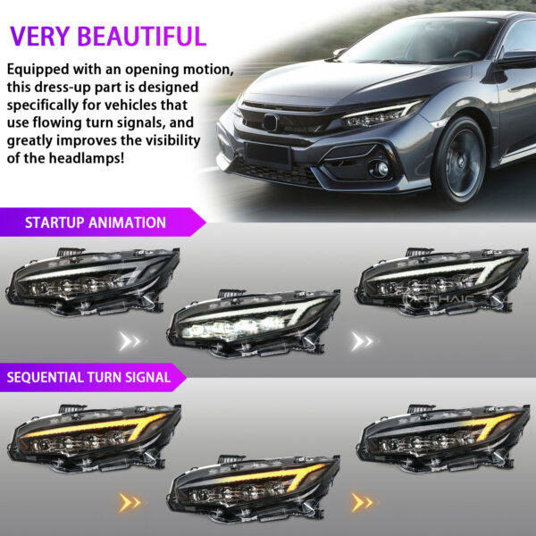 tri led projector led dynamic headlights for 16 21 honda civic fk7 fk8 fc1 head lights