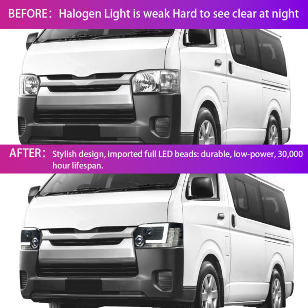 built in dual led projector headlights dynamic indicator for 14 18 toyota hiace head lights