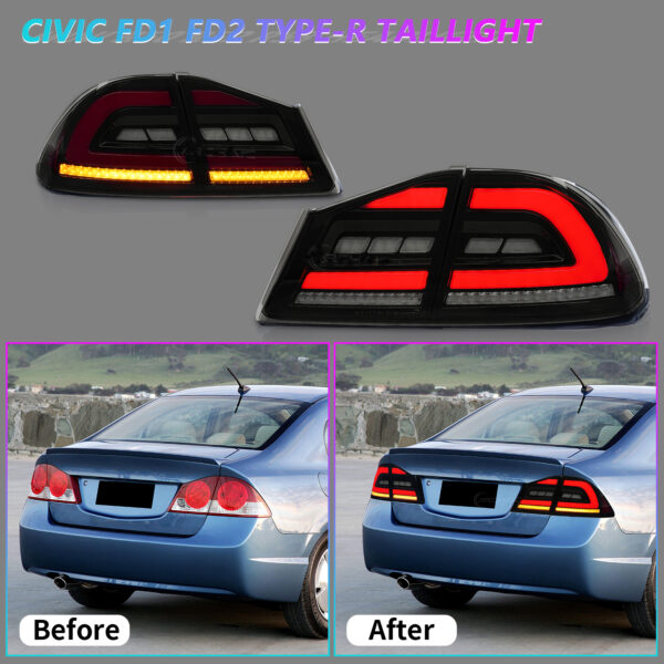smoke red led sequential taillights for 05 12 honda civic fd2 fd1 fd3 tail lights