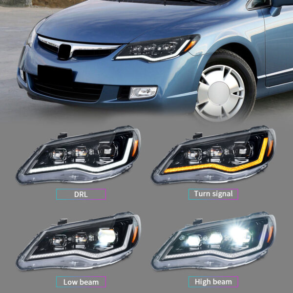 tri led projector led dynamic headlights for 06 12 honda civic fd2 head lights