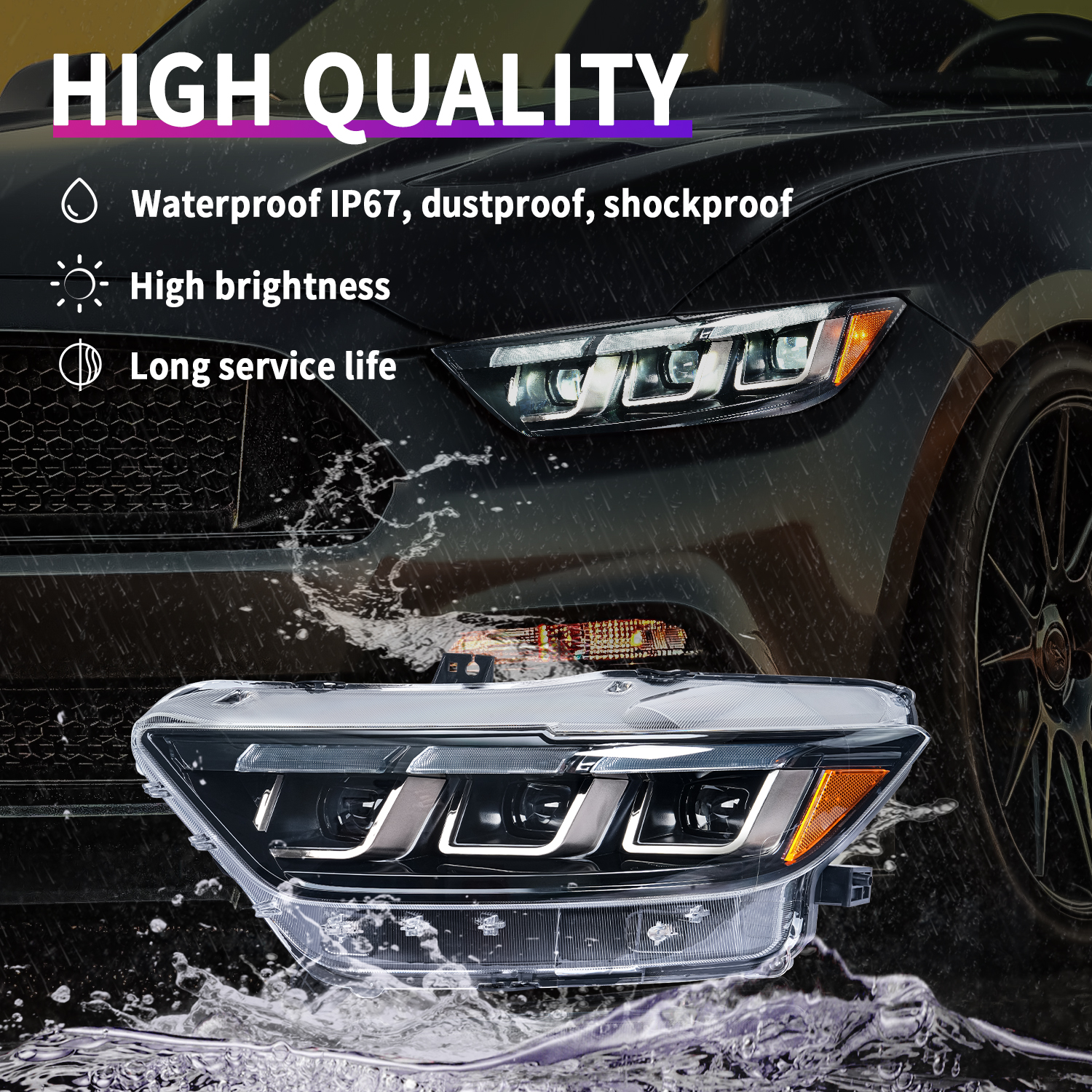 tri led drl dynamic led headlights for 2015 2017 ford mustang gt350 gt500 head lights