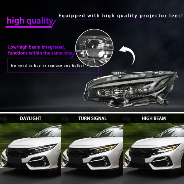 tri led projector led dynamic headlights for 16 21 honda civic fk7 fk8 fc1 head lights