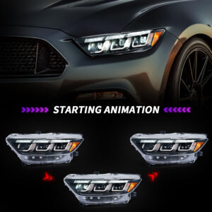 tri led drl dynamic led headlights for 2015 2017 ford mustang gt350 gt500 head lights