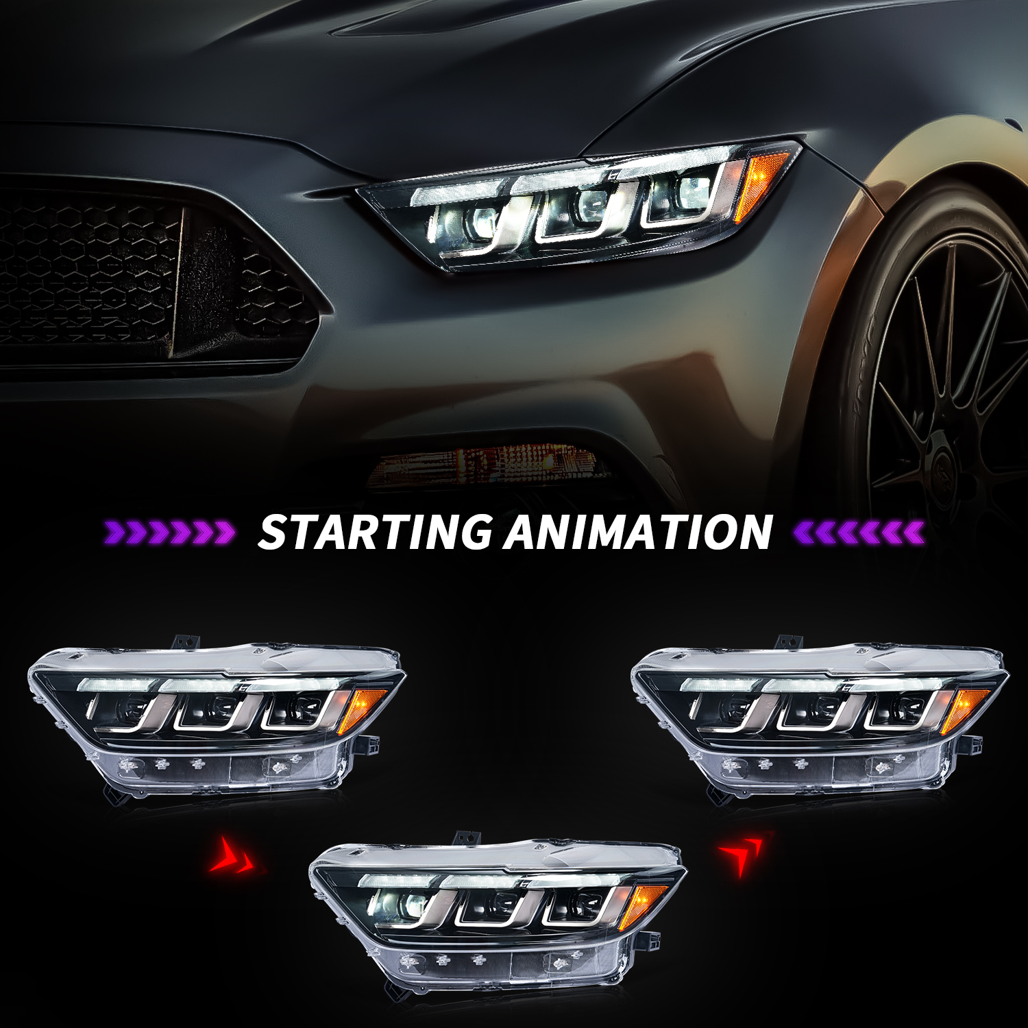 tri led drl dynamic led headlights for 2015 2017 ford mustang gt350 gt500 head lights