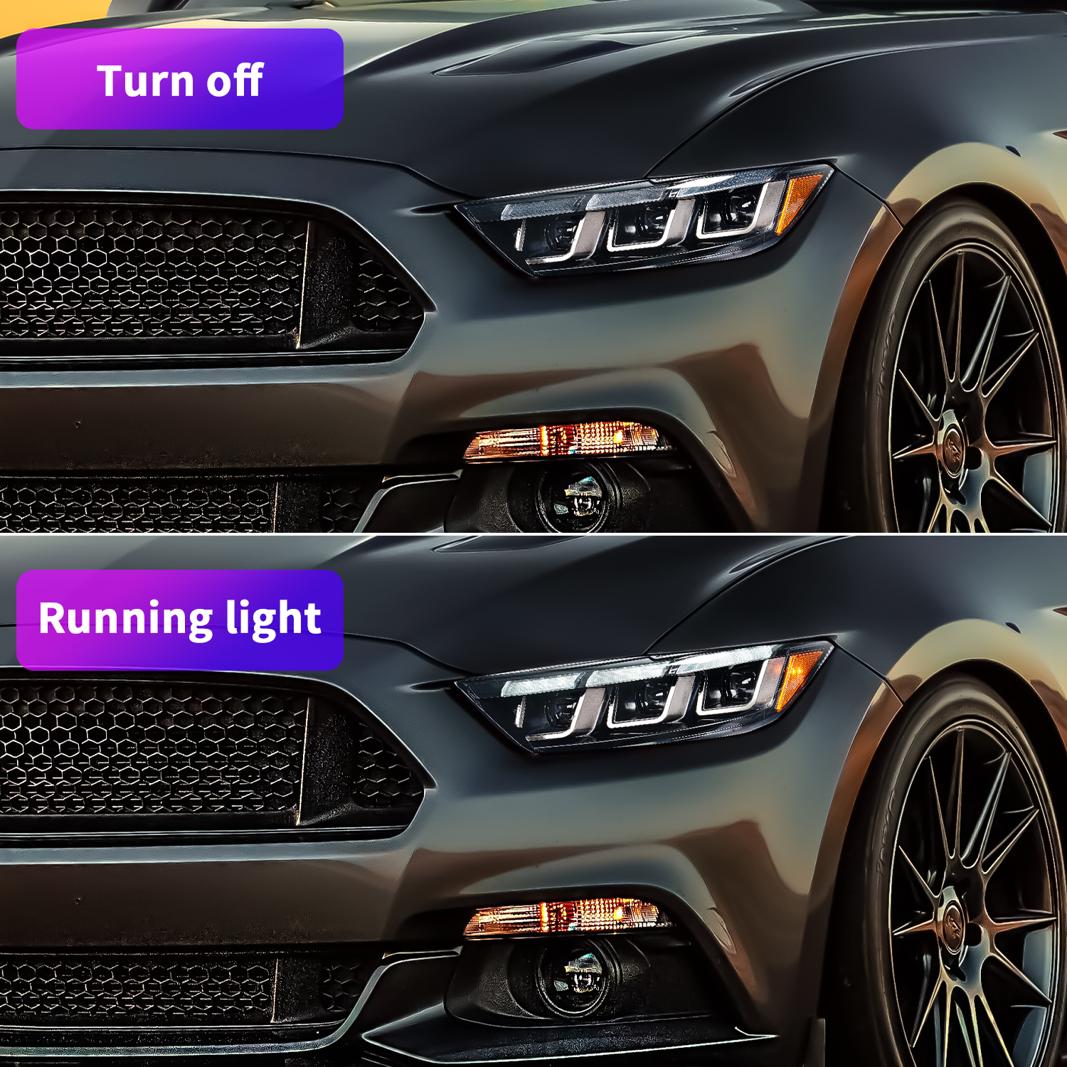 tri led drl dynamic led headlights for 2015 2017 ford mustang gt350 gt500 head lights