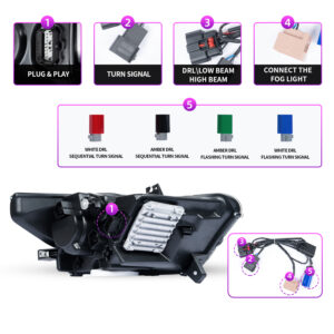 tri led drl dynamic led headlights for 2015 2017 ford mustang gt350 gt500 head lights