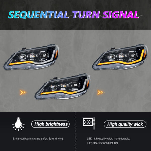tri led projector led dynamic headlights for 06 12 honda civic fd2 head lights